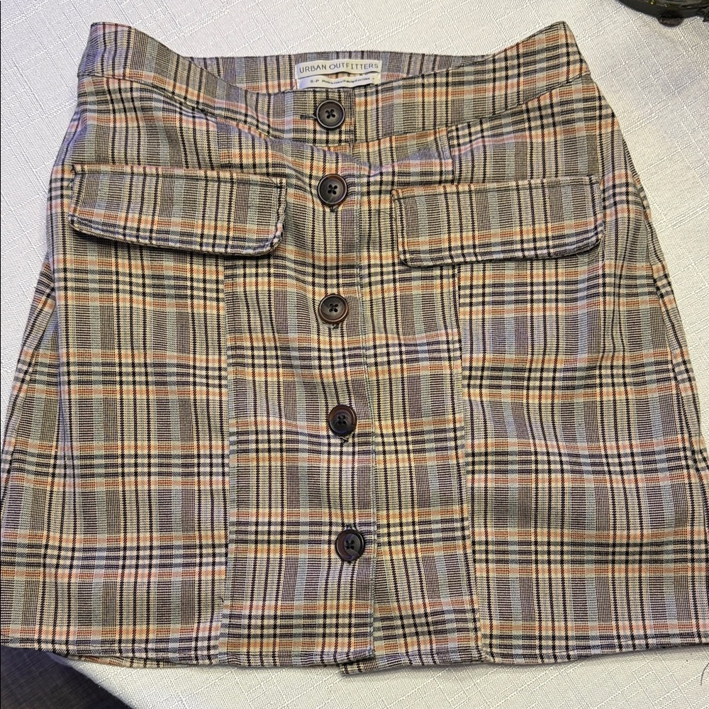 Urban Outfitters A-Line Plaid Skirt - Brown and Orange